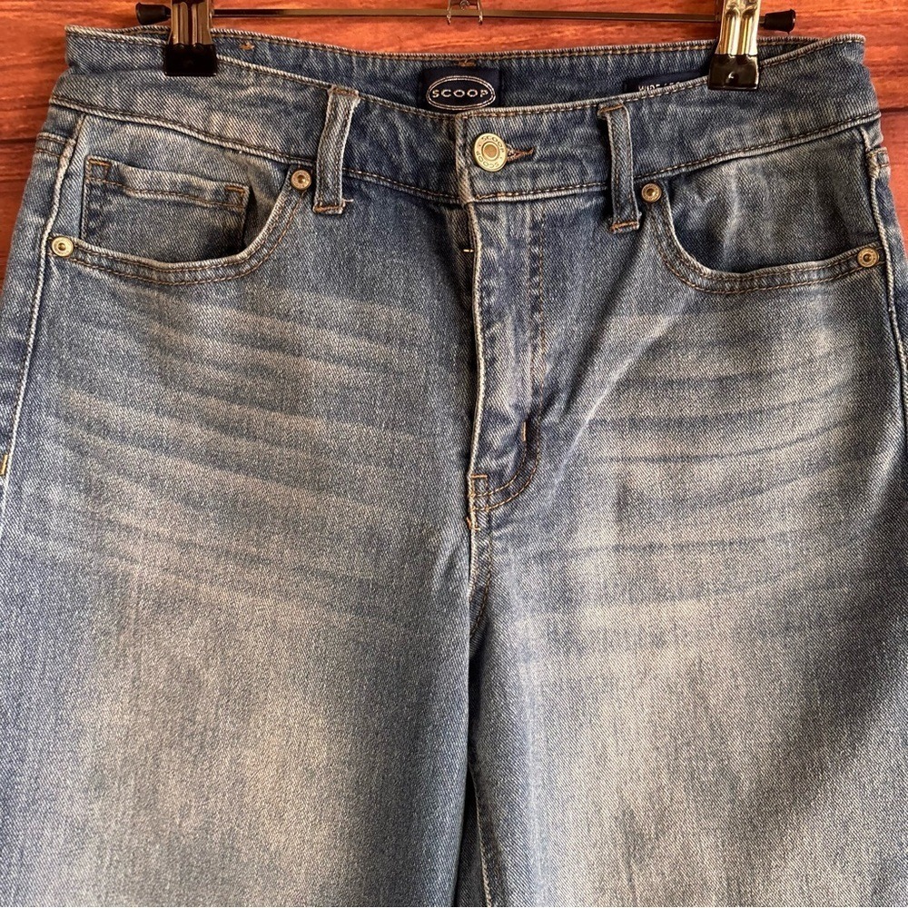 Scoop Womens Wide Leg Crop Jeans Medium Wash Raw Hem Blue Size 4 DSCPB178 - Picture 3 of 10